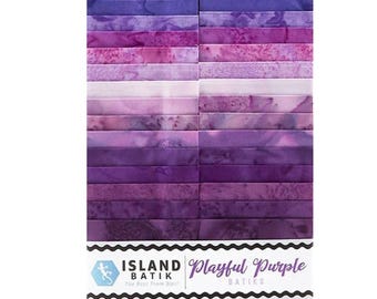 Purple Batik, Playful Purple, Island Batik 40 pc 2.5"×42" strips, Quilting, crafts, cotton, beautiful