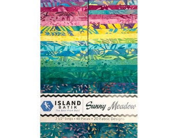 Batik Fabric, Island Batik Sunny Meadow 40 pc 2.5"×43/44" quilting, crafts, all cotton, beautiful batik