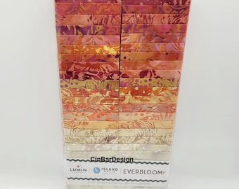 Batik fabric, Island Batik, Everbloom, 40 pc 2.5"×42" strips, Quilting, crafts, cotton, beautiful batiks, shades of oranges pinks NEW