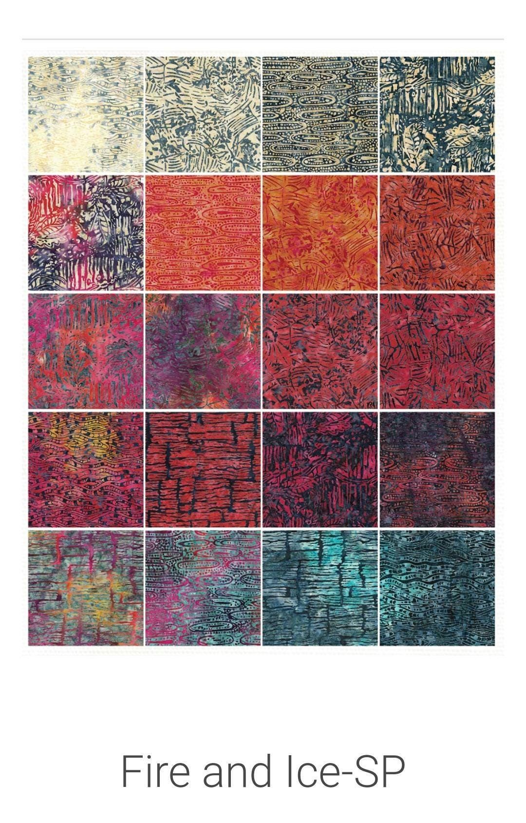Batik Fabric, Fire and Ice, Island Batik 40 Pc 2.5