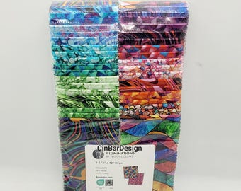 Jelly Roll Fabric, Illuminations, 2.5×42 inch, Benartex, strip-pies, quilt cotton, beautiful stained glass design, abstract designs