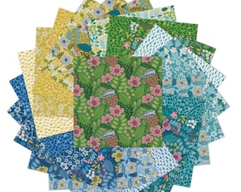 Blooming Color 2, 10×10 (42 pc) layercake, Benartex, cotton, Quilt, Blue, Green, Yellow, NEW