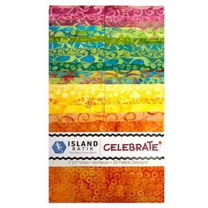 Batik Jelly Roll Fabric, Island Batik - Celebrate, 40 pc 2.5&quot;×42&quot; strips, Quilting, crafts, cotton, beautiful  batiks