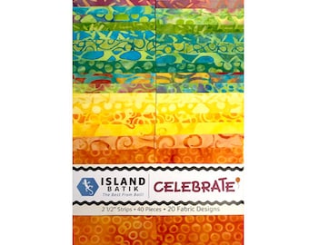 Batik Jelly Roll Fabric, Island Batik - Celebrate, 40 pc 2.5"×42" strips, Quilting, crafts, cotton, beautiful  batiks