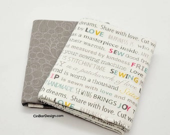 Sew themed Fat Quarter 2 pc. Bundle Gray & White, Benartex, fabric, cotton quilt, fat quarter, manufacturer cut.