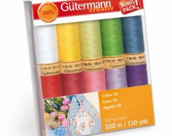 NEW Gutermann Cotton Thread Sampler, 10 spools of 100m/110 yds, 10 colors