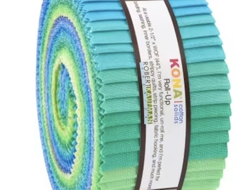 Kona Cotton, Mermaid Shores - shades of blues, greens, light purple (40 pcs) 2.5" strips,  Robert Kaufman roll up
