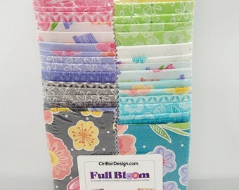 Jelly Roll Fabric, Full Bloom, Contempo,  (40) 2.5 x 43/44  quilt, cotton, floral, pink, purple, blue, green