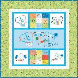Baby Quilt Kit, Our Little Band, 50&quot;x 51&quot;, Riley Blake, Nursery, Baby quilt, cute baby animals playing instruments, cotton