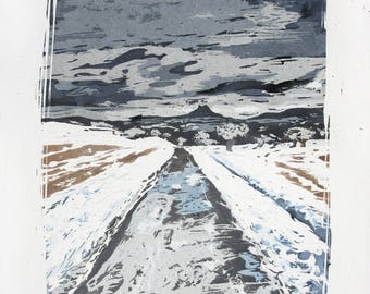 Painting Path near Hohenzollern Castle | Acrylics Picture | Handmade Original | Snow Winter Wandering Ice Landscape Germany Mountain Gift