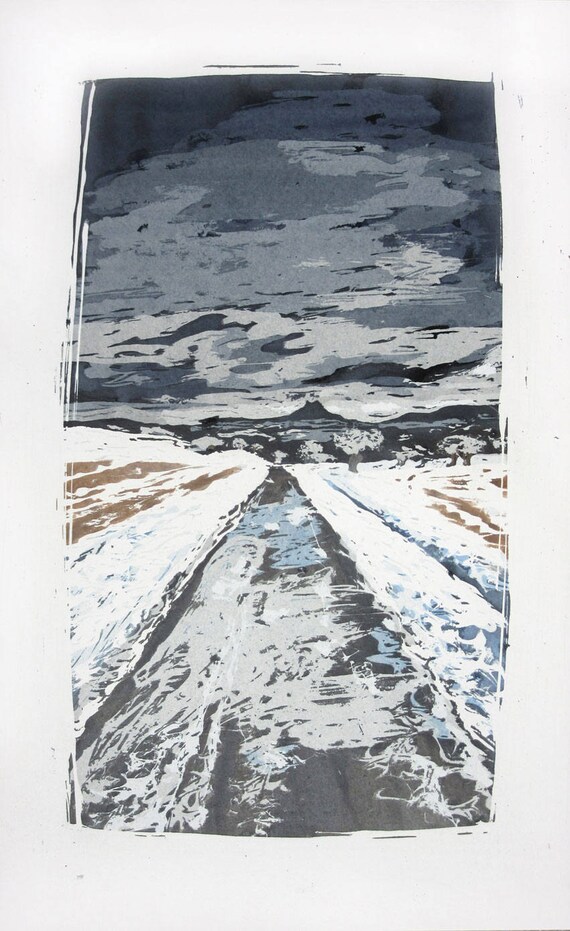 Gemälde Wanderweg bei Burg Hohenzollern | Handgemaltes Original Acrylbild | Bilder Schnee Winter Pfad Wanderung Eis Landschaft Sturm Wolken
