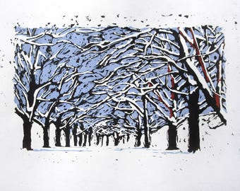 Painting "Forest No. 27" | Acrylic Picture Handmade Original | Wood Winter Snow Trees Landscape Ice White Avenue Alley Unique Present Gift