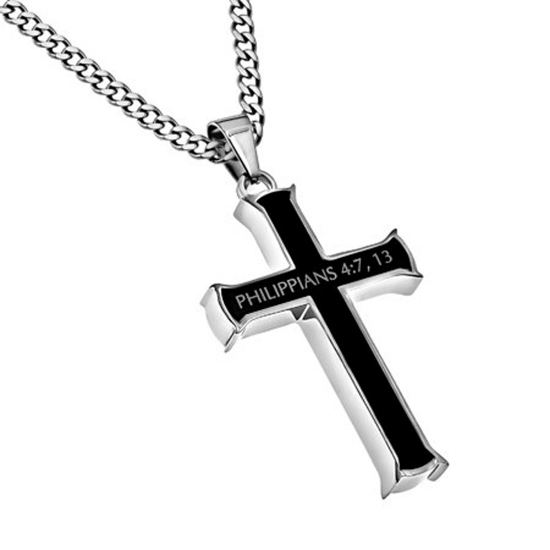 Men's Black Cross Necklace Philippians 413 Etsy