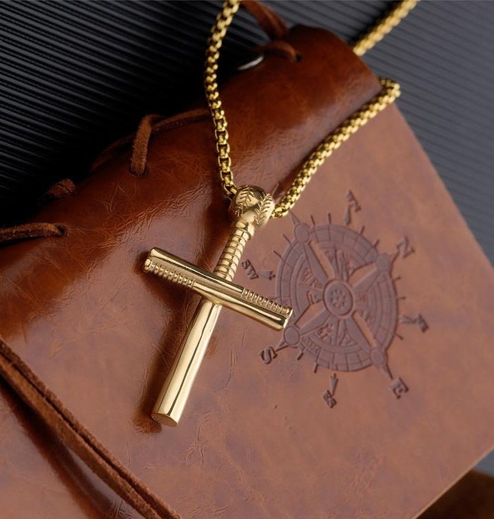 Gold Stainless Steel Baseball Cross 