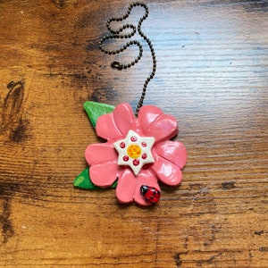 Hibiscus and Ladybug Ceiling Fan Pullchain