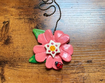 Hibiscus and Ladybug Ceiling Fan Pullchain