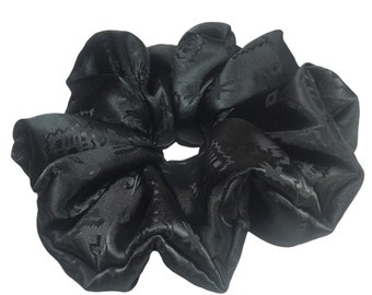 XXL Scrunchie Black Satin Brocade Limited Edition Big Jumbo Scrunchies Chouchou Hair tie Handmade in Sicily double length
