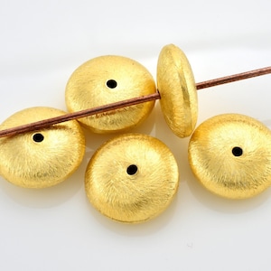 16mm - 5pc Real Gold Plated Saucer Beads - Large Gold Spacers for Jewelry Making - Brushed Gold Beads