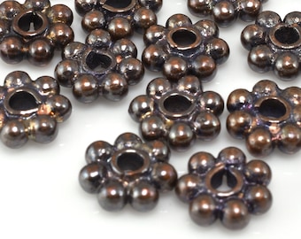 Copper Daisy Spacers 7mm - 23pc Dark Copper Heishi Beads, spacer beads copper plated for jewelry making spacers