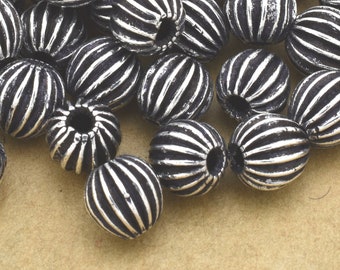 6 mm - 50 pièces perles ondulées antiques plaquées argent, grosses perles argentées, perles argentées antiques