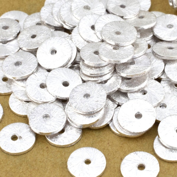 Silver Heishi Beads 6mm - 150pcs Flat silver disc spacers - Brushed Disk spacer beads - jewelry heishi spacers for jewelry making