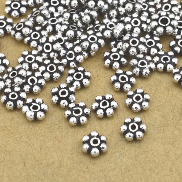 110pcs Silver Plated Spacers, silver flower spacers, Bali silver daisy spacers for jewelry making, antique silver spacer findings 3mm spacer