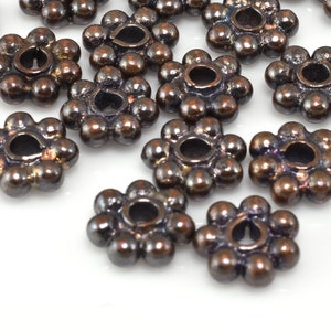Copper Daisy Spacers 7mm - 23pc Dark Copper Heishi Beads, spacer beads copper plated for jewelry making spacers