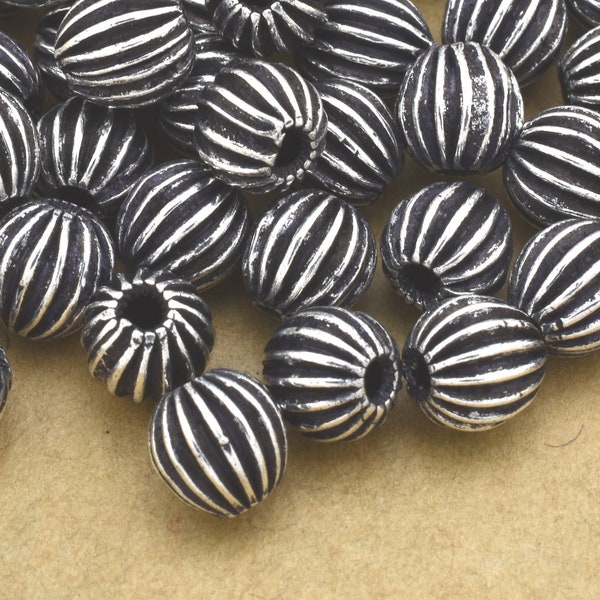 6mm -50pc Silver Plated antique corrugated beads, large Silver beads, antique Silver beads