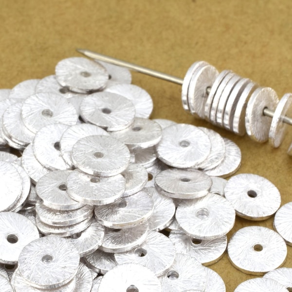 4 mm - Espaceurs de disque plats en argent 150 pièces - Perles d'espacement de disque brossées - Espaceurs de bijoux Heishi pour la fabrication de bijoux