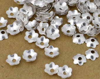 5mm - 530pc Silver bead caps, flower bead caps, Silver plated Bali style caps for jewelry making, metal bead caps supplies