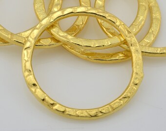 20mm - 6pc Hammered Gold plated Connector Rings Gold washers Artisan organic links, Link charms, handmade jewelry Earring making Circles
