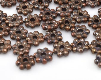 4mm - 87pc Antique copper daisy spacer beads, Dark copper plated  for jewelry making