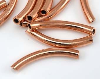 25mm  10pc shiny Copper plated curved tube beads, copper pipe beads, size 25 to 26 mm