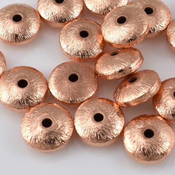 Copper Beads 8mm - 20pcs Copper spacer beads, Brushed Copper saucer beads, button beads copper plated beads