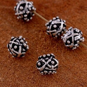 8mm - 5pc silver spacer beads, large hole antique silver plated beads