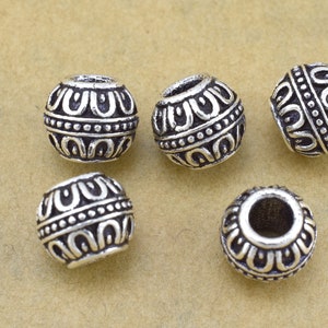 9mm - 5pc Large Hole Silver plated Spacer Beads, antique finish, European style Beads 3.5mm hole