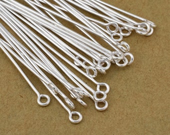 55pc - Silver plated Eye Pins 50mm Long / 2 inches long / 22 gauge - Half Hard Wire