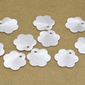 12mm brushed silver dangle charms, silver charms, flat disc charms, flower silver charms 10 pieces