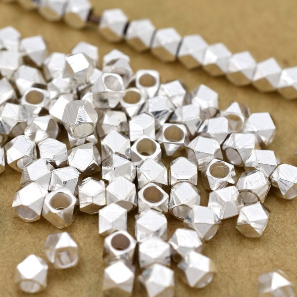 3mm - 100pcs faceted silver plated beads, tinny silver plated beads, Diamond cut silver plated spacer beads