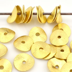 10mm - 25pcs Gold wavy disc spacer beads, Brushed Potato Chips, gold plated disk spacers for jewelry making
