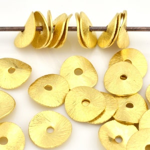 Gold Wavy Discs 10mm - 25pcs Brushed Potato Chips, gold plated disk spacers for jewelry making