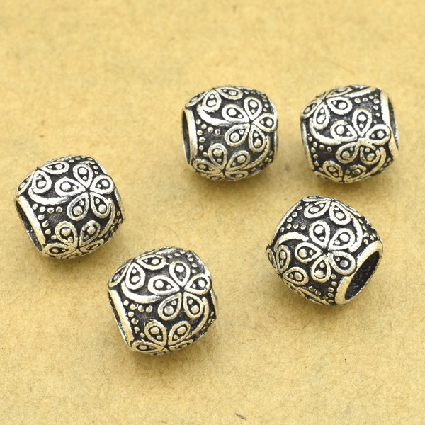 8mm -5pc Large Hole silver spacer beads, antique silver plated beads for jewelry making - Bali silver beads 4.5mm hole