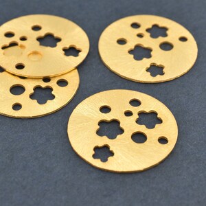 Gold Flat Disc Charms 20mm - 4pc Round Gold Flat Connector links for jewelry making, brushed finish diy parts