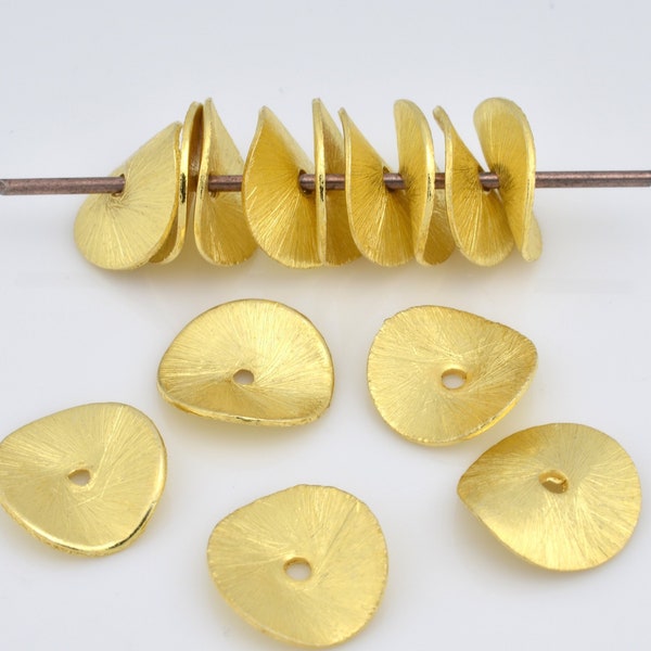 12mm - 14pcs wavy disc Gold plated Brush spacer beads, potato chip disc spacers,  brushed jewelry findings, wavy spacer disc