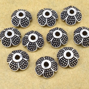 Silver Bead Caps, flower bead caps, Pewter Bead caps, Antique Silver plated Bali style jewelry making, metal bead caps supplies 9mm - 10pc