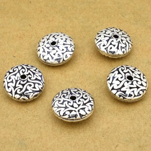 12mm - 5pc Silver Saucer Beads - Antique Silver Spacer Beads, floral button beads silver plated metal beads for jewelry making