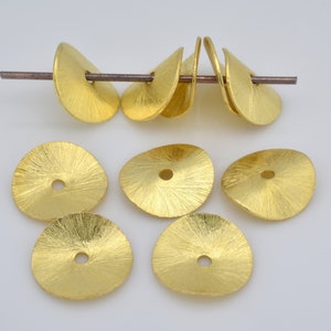 14mm - 10pc Brushed Gold Wavy Disc Spacers, gold plated potato chips spacers, metal spacer beads findings for jewelry making