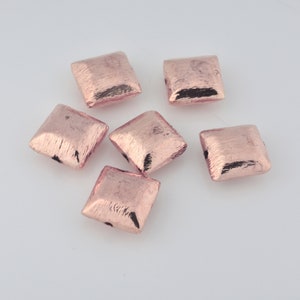 10mm - 6pc Rose Gold Square cusion shape Beads, brushed rose gold spacer beads for jewelry making, Rose gold plated metal spacer beads