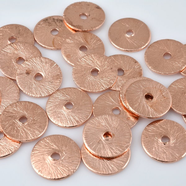 6mm - 100pcs Flat copper disc spacer beads, brushed finish, copper plated disk beads for jewelry making