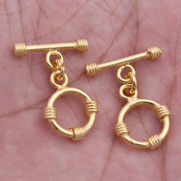 Bali Gold Toggle Bar, Shiny Gold Plated Rope T Bar Toggle Clasps / Closures For Jewelry Making 2 Sets